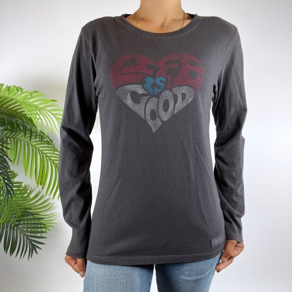 Vintage Y2K Gray Life is Good Granola Girl Gorpcore Long Sleeve T-shirt / Small